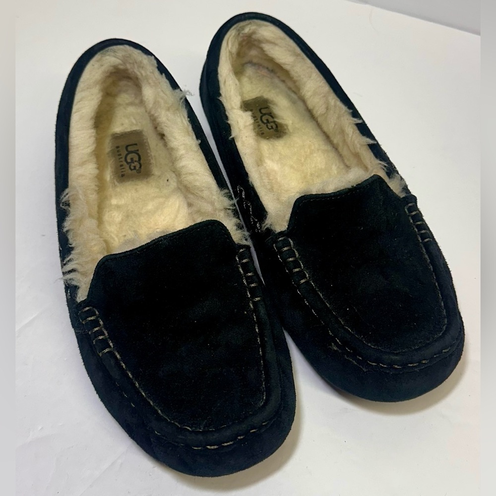 UGG Black Suede Moccasins with Cream Lining - Picture 1 of 9